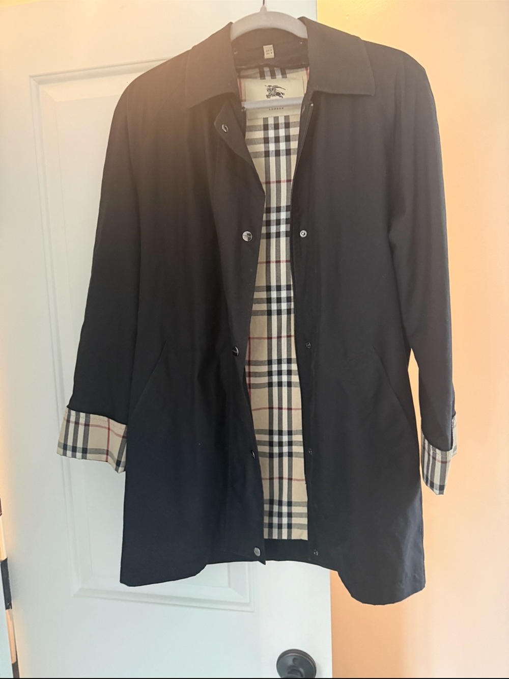 Classic Black Trench Coat with Plaid Lining